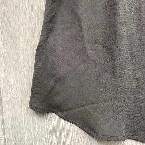 LOFT Gray Short Sleeve Faux Leather Trim Top Small NWT - Picture 2 of 5